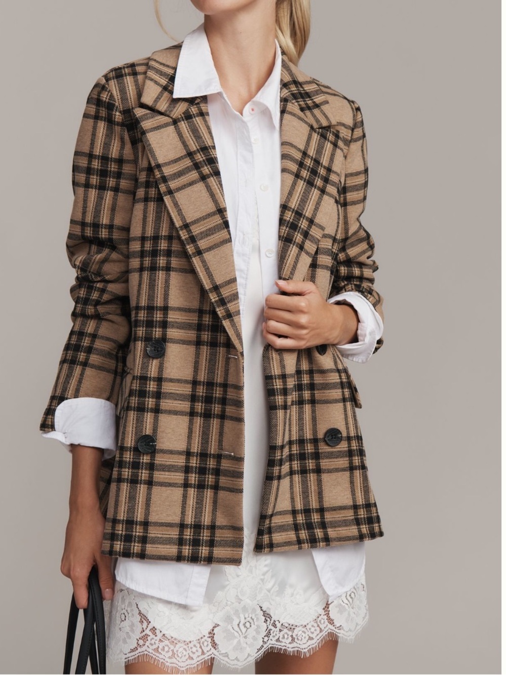 Anthropologie | Avec Les Filles Brown Double Breasted Knit Plaid Blazer Small - Picture 7 of 12